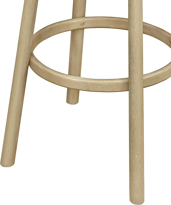 Christopher Knight Home Soley Modern Counter Height Bar Stools Set of 2, Boucle Fabric Round Stool Chair for Kitchen Island, Upholstered Counter Stool with Footrest and Backrest, Natural Ash+Beige