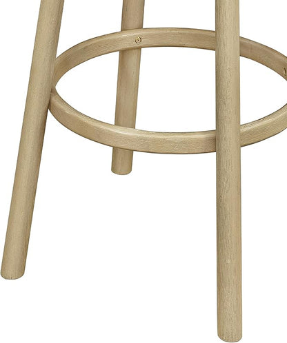 Christopher Knight Home Soley Modern Counter Height Bar Stools Set of 2, Boucle Fabric Round Stool Chair for Kitchen Island, Upholstered Counter Stool with Footrest and Backrest, Natural Ash+Beige