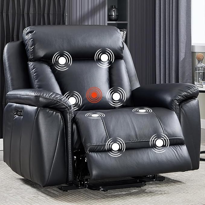 CANMOV 50" Wide Oversized Recliner, Faux Leather Power Lift Recliner Chair, Extra Large Lift Chair with Massage and Heat, Stand Up Recliner for Elderly Big and Tall,Black