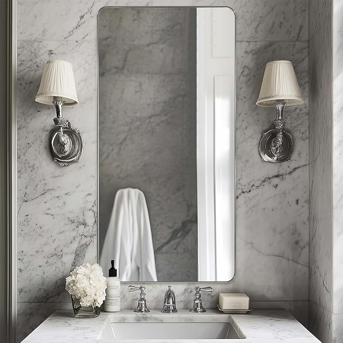 ANDY STAR Brushed Nickel Mirrors for Bathroom Sink, 24x48 Inch Bathroom Vanity Mirror with Rectangular Metal Frame-Modern Clean Design with Superior Stainless Steel Frame
