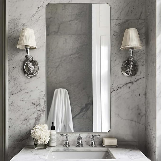 ANDY STAR Brushed Nickel Mirrors for Bathroom Sink, 24x48 Inch Bathroom Vanity Mirror with Rectangular Metal Frame-Modern Clean Design with Superior Stainless Steel Frame