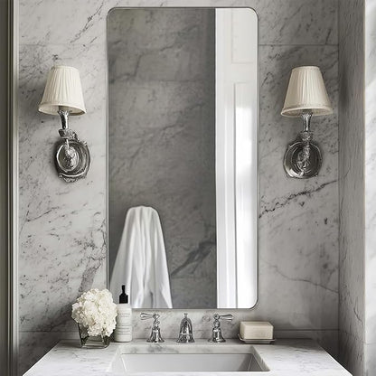 ANDY STAR Chrome Bathroom Mirrors for Over Sink, 24x48 Inch Polished Silver Mirror for Wall, Rectangular Metal Framed Vanity Mirror -Modern Clean Design with Superior Stainless Steel Frame