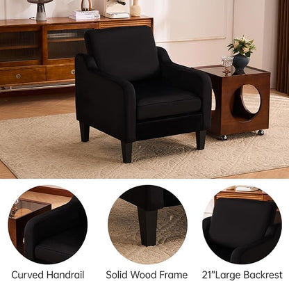 Accent Chair with Soft Armrest, Modern Living Room Chairs, Upholstered Comfy Chair with Cushion, Boucle Pottery Barn Accent Chair Sofa Chair, Single Arm Chair for Waiting Room, Black