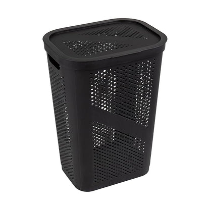 Mind Reader 60L Slim Laundry Hamper, Clothes Basket, Lid, Ventilated, Plastic, Set of 2, Black