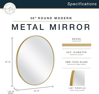MCS Master & Co. 37.75in Round Metal Brass Mirror, Modern Wall Hanging Large Mirror for Bathroom, Bedroom & Livingroom