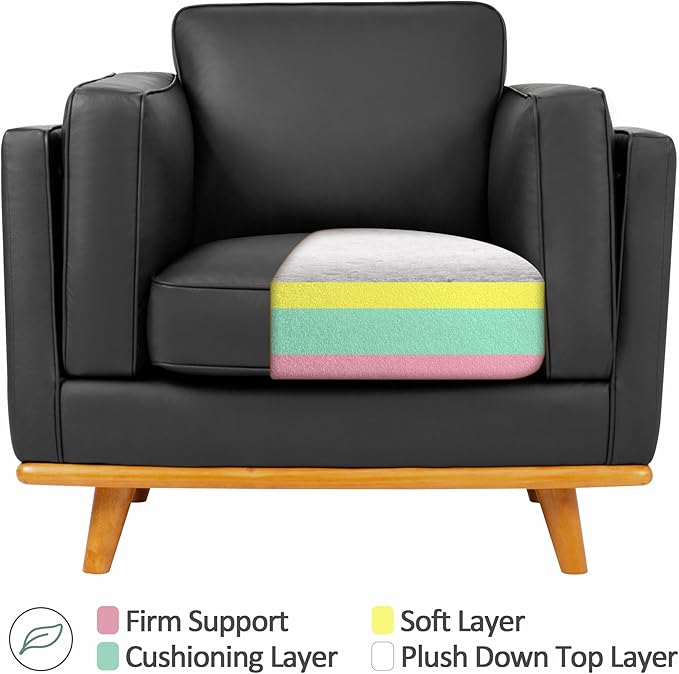 MCombo Napa Leather Accent Chair, 41.9'' Wide Leather Chair for Living Room, Office, Solid Wood Accent, VE792 (Black)