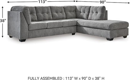 Signature Design by Ashley Marleton Contemporary Right-Arm Facing Tufted 2-Piece Sleeper Sectional with Chaise, Loose Seat Cushions and Bi-Fold Memory Foam Mattress, Full, Light Gray
