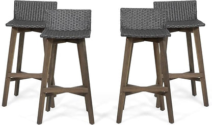 Christopher Knight Home La Brea Outdoor Wood & Wicker Barstools (Set of 4), Gray