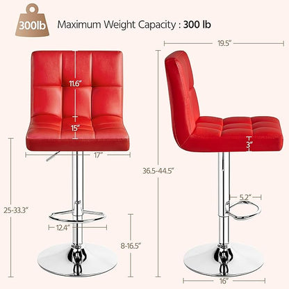 Yaheetech Bar Stools Set of 2, Adjustable PU Leather Swivel Barstools, Modern Counter Stools with Back and Footrest, Counter Height Barstools for Bar, Kitchen, Dining Room, Red