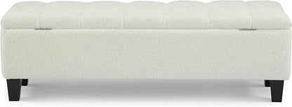 Christopher Knight Home Ottilie Boucle Fabric Storage Ottoman Bench, Wooden Rectangular Ottoman with Storage, Bedroom End of Bed Foot Stool, Entryway Ottoman Footrest, Living Room Extra Seat, White