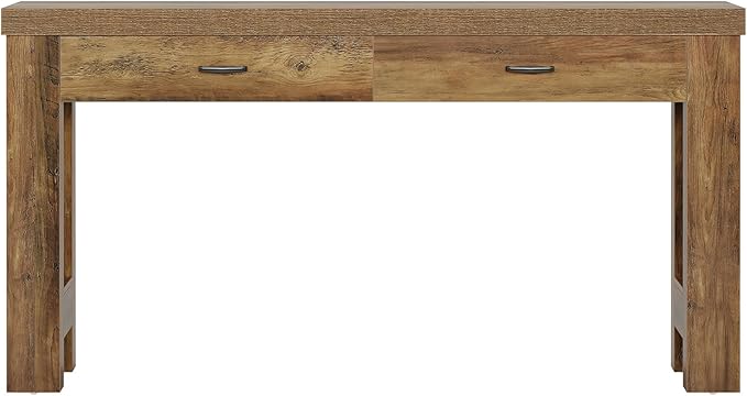 Tribesigns 63" Console Table with 2 Drawers, Farmhouse Entryway Table with H-Shaped Sturdy Legs for Hallway, Living Room, Brown