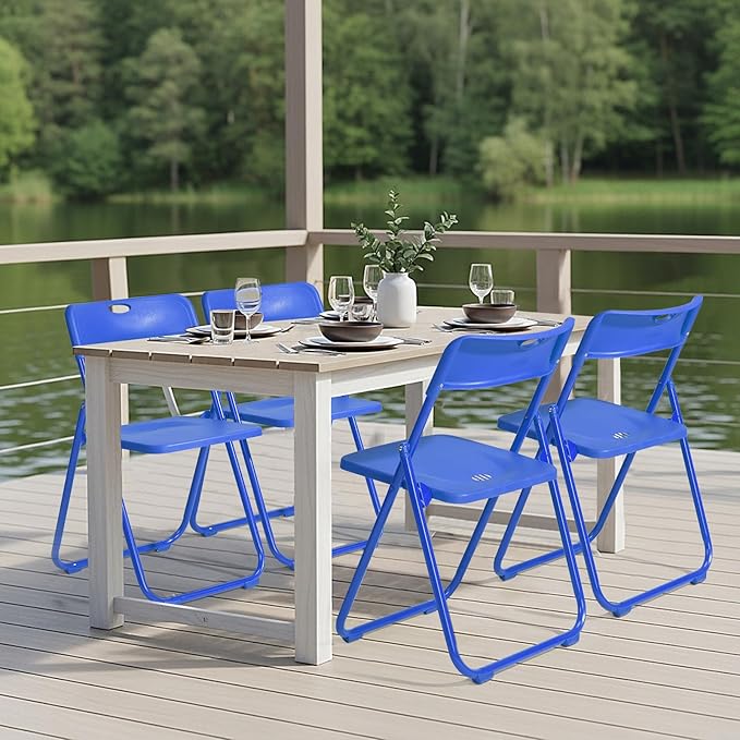 Karl home 4 Pcs Folding Chair, 300LBS Lightweight Foldable Plastic Chair, Reinforced Metal Frame Easy to Fold & Store for Indoor & Outdoor, Wedding, Party, Meeting Room, Patio and Garden, Blue