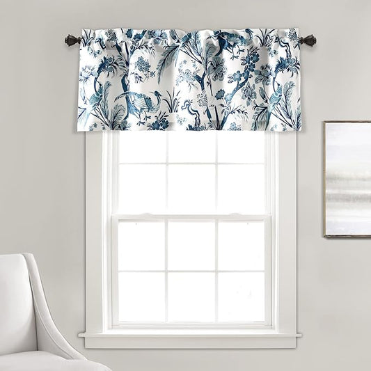 Lush Decor Dolores Light Filtering Valance Curtains Single, 52" W x 18" L Blue - Valances for Windows - Vintage Valance Floral - Coquette Décor