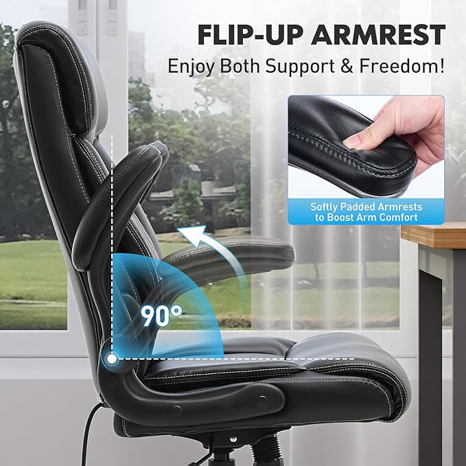 Heavy Duty High-Back Office Chair, Ergonomic Home Computer Chair with Lumbar Support & Tilt Lock, Big and Tall Executive Office Chairs for Work, Black, Set of 2