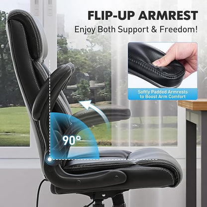 Heavy Duty High-Back Office Chair, Ergonomic Home Computer Chair with Lumbar Support & Tilt Lock, Big and Tall Executive Office Chairs for Work, Black