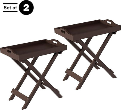 Lavish Home Folding TV Trays Set of 2 - Contemporary Side Table Set with Removable Tray Tops for Food Serving, Decor, or Meals - Portable TV Tables for Living Room, Bedroom, or Home Office (Brown)