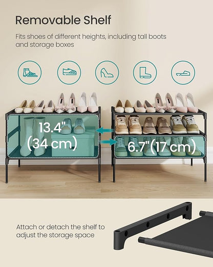 SONGMICS Shoe Rack, 3-Tier Shoe Storage Organizer, Space-Saving, 11.6 x 24.5 x 21 Inches, Entryway, Metal Frame, Non-Woven Fabric Shelves, Ink Black ULSH023BH01