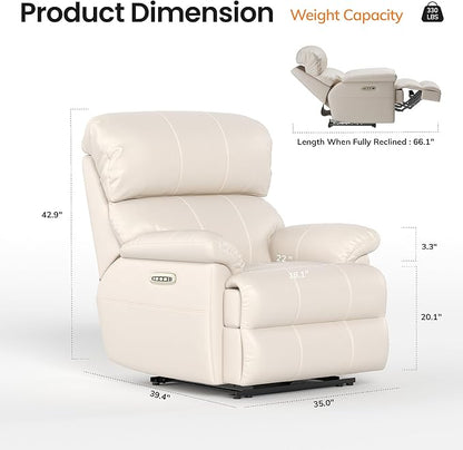 COLAMY Triple Motors Power Recliner Chair with Power Headrest & Lumbar Support Independent Adjustment for Living Room, Leather Electric Recliner Sofa Chair, Beige