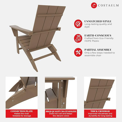 Costaelm Folding Adirondack Chairs, Outdoor Patio Adjustable Lawn Chairs, Weather Resistant Outside Firepit Chairs for Porch, Poolside, Garden, Backyard Deck, Weathered Wood