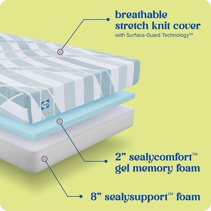Sealy Dreamlife 10” Foam Mattress-in-a-Box, Twin, SealyComfort Gel Memory Foam, Surface-Guard Technology, 10 Year Limited Warranty, Made in The USA
