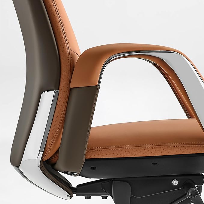 EUREKA ERGONOMIC Serene Executive Office Chair Genuine Leather Office Chair, Modern Executive Chair 135° Back Support Comfy Desk Chair with Arms & Aluminum Base for Home-Brown
