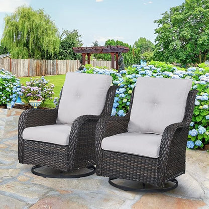 HUMMUH 8 Piece Patio Furniture PE Wikcer Outdoor Furniture Set with Sectional Sofa Swivel Patio Chairs Ottomans and Glass Coffee Table for Yard,Garden,Lawn
