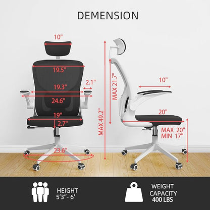 Office Chair Ergonomic Desk Chair, 350 LBS Mesh Office Chair with Lumbar Support, Comfy Desk Chair with Wheels, Big and Tall Chair for Study Work Gaming (Black+White)