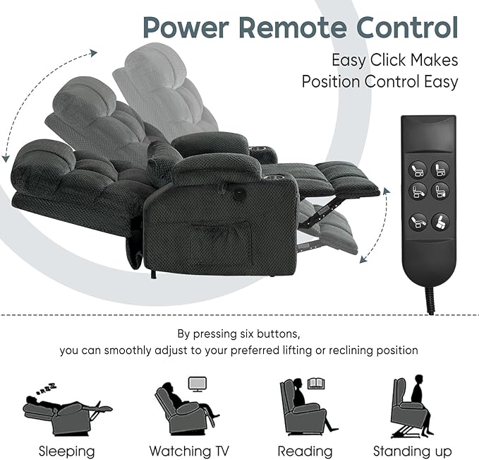 ABCASA Oversized Dual Motor Lay Flat Power Lift Recliner Chair Set of 2 for Elderly with Massage and Heat, Textile Large Recliner Chair, Lift Chairs Recliner with Lumbar Pillow, Cup Holder, Grey