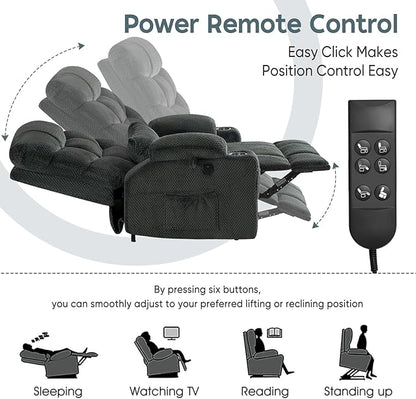 ABCASA Oversized Dual Motor Lay Flat Power Lift Recliner Chair Set of 2 for Elderly with Massage and Heat, Textile Large Recliner Chair, Lift Chairs Recliner with Lumbar Pillow, Cup Holder, Grey
