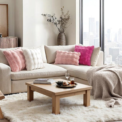 MIULEE Faux Fur Pillow Covers Thick Soft Plush Throw Pillows Luxury Home Decor for Couch Bed Bedroom Living Room Sofa,18x18 Inch Pack of 2 Light Pink