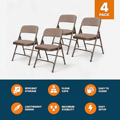 OEF Furnishings OEF2200 Series Heavy-Duty Premium Fabric Padded Upholstery Double-Hinged Folding Chairs (4-Pack, Honey Brown)