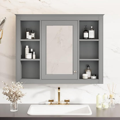 Bathroom Wall Cabinet with Mirror, 35'' x 27.5'' Medicine Cabinet with Mirror Door and Adjustable Shelves, Over Toilet Storage Cabinet, Wall-Mounted Bathroom Mirrors for Over Sink with Storage