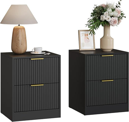 3-Piece Modern Bedroom Furniture Set, Wide 6-Drawer Dresser & 2-Drawer Nightstands Set of 2, Natural Wood Dresser and Nightstand Sets for Bedroom, Hallway, Black
