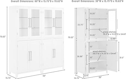 Crosley Furniture Roarke 2-Piece Glass Door China Hutch Kitchen Pantry Storage Cabinet Set, Dining Room, White