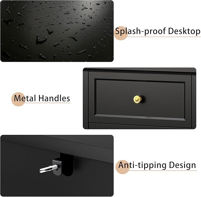 LYNSOM Black Dresser for Bedroom with 9 Drawers, Modern Wide Chest of Storage Drawer with Gold Handles, TV Stand Dresser, Wood Dressers for Bedroom, Living Room, Hallway, Entryway, 59’’