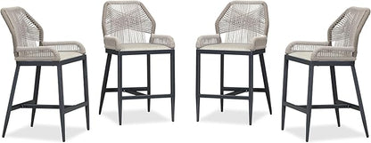 PURPLE LEAF 4 Pieces Counter Height Bar Stools Patio Boho Rattan Barstools Aluminum Woven Bar Chairs with Cushions for Outdoor Kitchen Island Garden