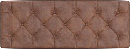 SIMPLIHOME Hamilton 48 inch Wide Transitional Rectangle Storage Ottoman in Distressed Umber Brown Vegan Faux Leather, Assembled, For the Living Room, Entryway and Family Room