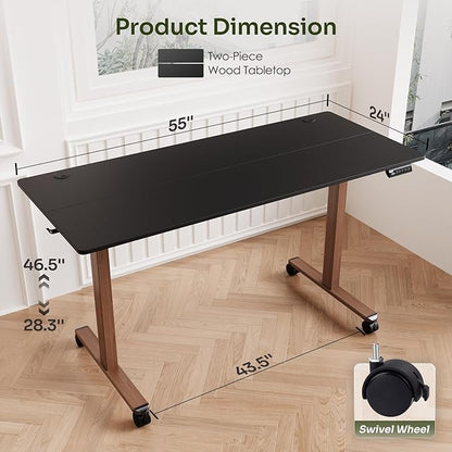 Monomi Electric Standing Desk, 55x24 Inches Height Adjustable Sit Stand up Desk, Large Ergonomic Home Office Desk with Memory Preset Controller,Black