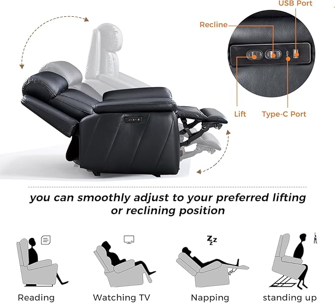 CANMOV 50" Wide Oversized Recliner, Faux Leather Power Lift Recliner Chair, Extra Large Lift Chair with Massage and Heat, Stand Up Recliner for Elderly Big and Tall,Black