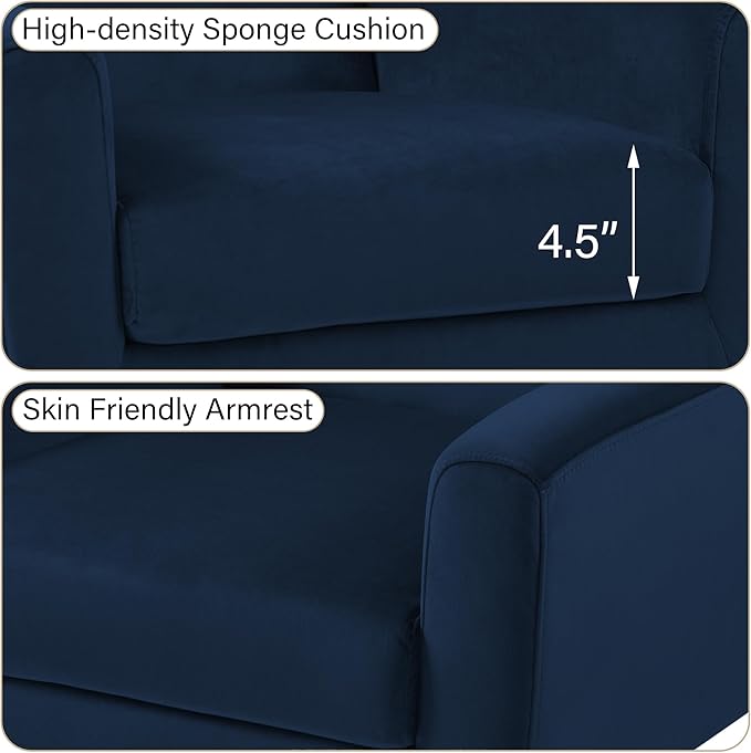 Accent Chair, Modern Velvet Arm Chair for Living Room, Bedroom, Comfy High-Resilient Sponge Reading Chair for Small Spaces （Velvet Royal Blue, Set of 1
