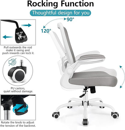 FelixKing Office Chair, Ergonomic Desk Chair Breathable Mesh Chairs Adjustable High Back Lumbar Support Flip-up Armrests, Executive Rolling Swivel Comfy Computer Chairs Home Office Gray