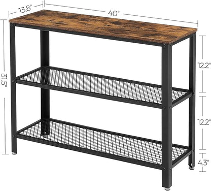 VASAGLE 40" Industrial Console Table, 3 Tier Entryway Table with Storage Shelf, Narrow Sofa Tables for Living Room, Hallway, Entrance Hall, Corridor, Bedroom, Rustic Brown and Black ULNT81BX