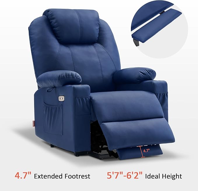 MCombo Dual Motor Large Power Lift Recliner Chair for Elderly, Lay Flat Lift Chair with Heat and Massage, Big Lift Recliner for Tall People, Faux Leather 7815 (Blue, Large)