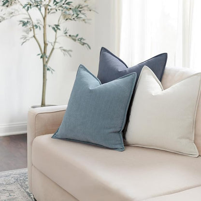 ZWJD Throw Blue Pillow Covers 18x18 Set of 2 Chenille Pillow Covers with Elegant Design Soft and Luxurious Decorative Throw Pillows for Couch, Bed, and Home Decor, Light Blue