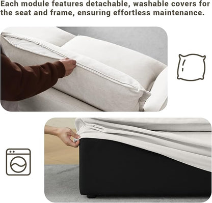 146” Oversized Cloud Modular Sectional Sofa, Comfy Down Filled Cloud Couch with Removable Cover, 4 Seater Modular Couch with 2 Ottomans, U Shaped Sectional Couches for Living Room, Cream White