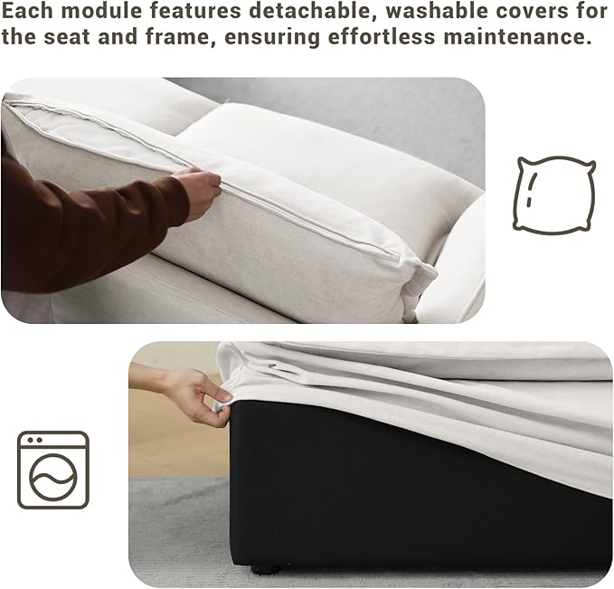 Middle Seat for Cloud Modular Sectional Sofa, Comfy Down Filled Cloud Couch with Removable Cover, Modular Sectional Couches for Living Room, Cream White