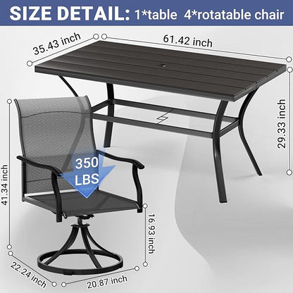 LEVELEVE 7 Piece Outdoor Patio Dining Set with 6 Swivel Dining Chairs & 1 Large Round Dining Table,Bistro Furniture Set for Lawn, Garden, Deck, Backyard and Porch