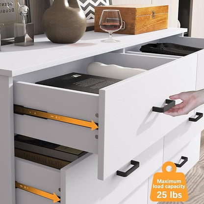 Bigbiglife Wood Dresser for Bedroom, 6 Drawer Double Dresser, Modern Chest of Drawers with Deep Drawers, Large Storage Organizer for Living Room, Closet (White)
