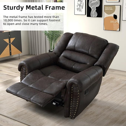 INZOY Leather Recliner Chair, Heavy Duty Manual Reclining Sofa Single Lounge Sofa for Living Room, Home Theater Seating, Dark Grey