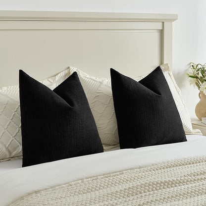 FUTEI Black Decorative Throw Pillow Covers 22x22 Inch Set of 2,Soft Cozy Wheat Ear Striped Patterns Cushion Cases,Modern Home Decor for Couch Bed Living Room